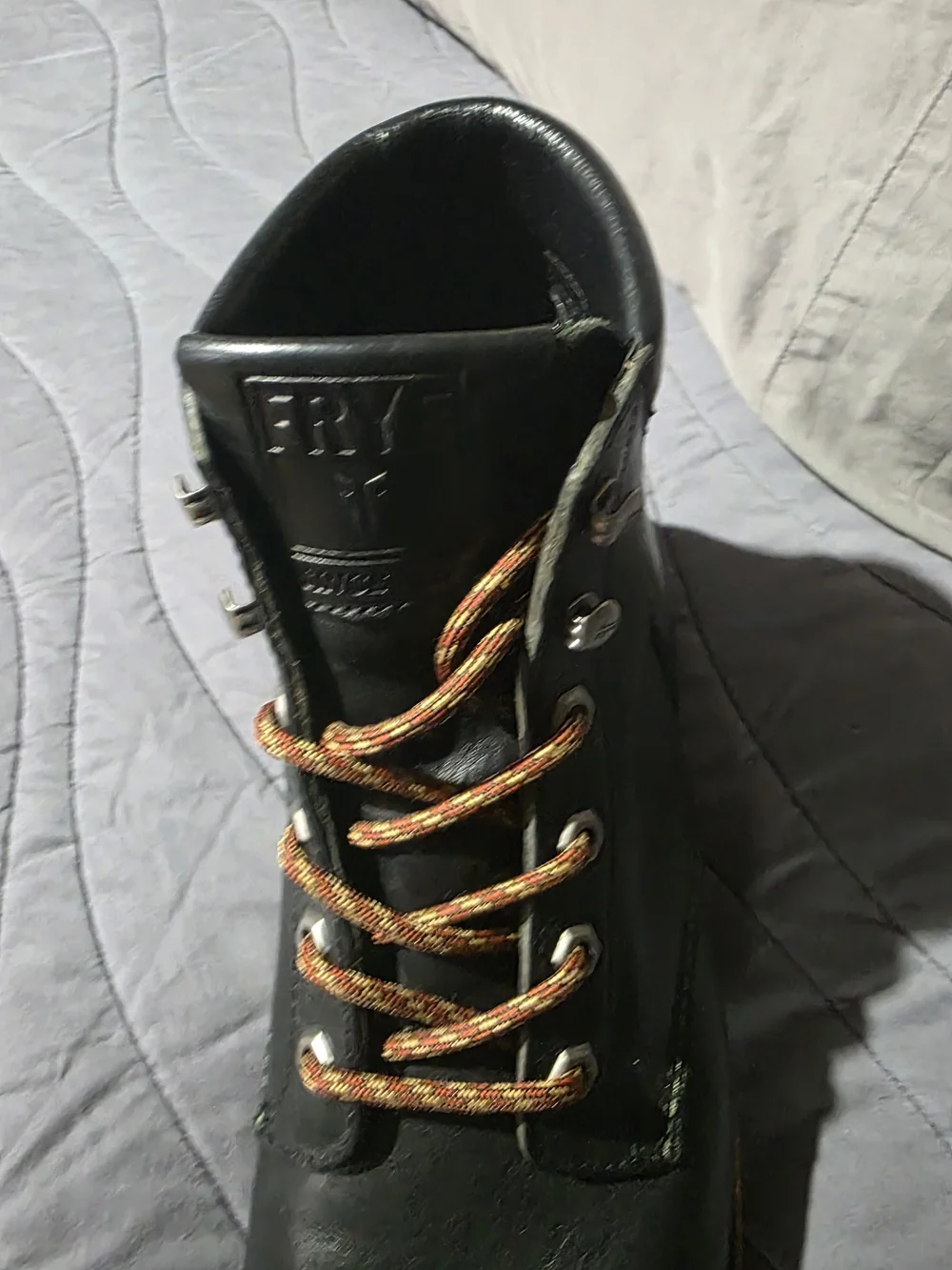 Frye Black Leather Lace-Up Boot with Tan Welt